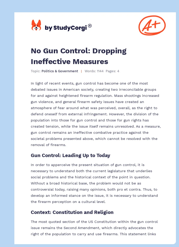 No Gun Control: Dropping Ineffective Measures. Page 1