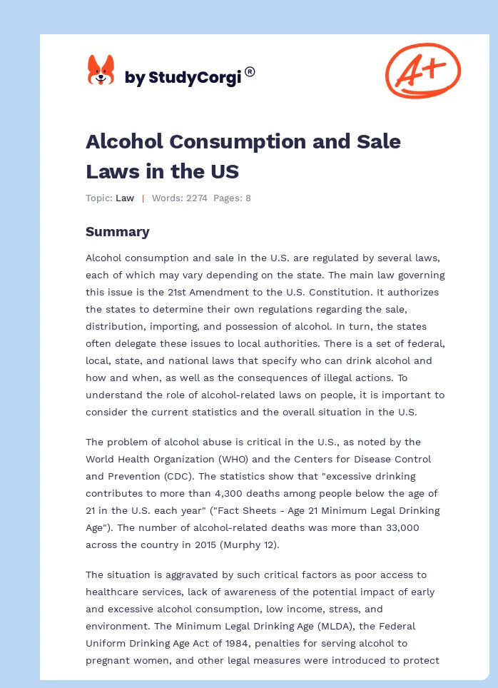 Alcohol Consumption and Sale Laws in the US. Page 1