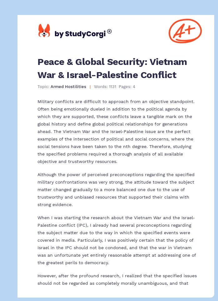 Peace & Global Security: Vietnam War & Israel-Palestine Conflict. Page 1
