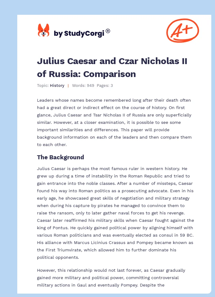 Julius Caesar and Czar Nicholas II of Russia: Comparison. Page 1