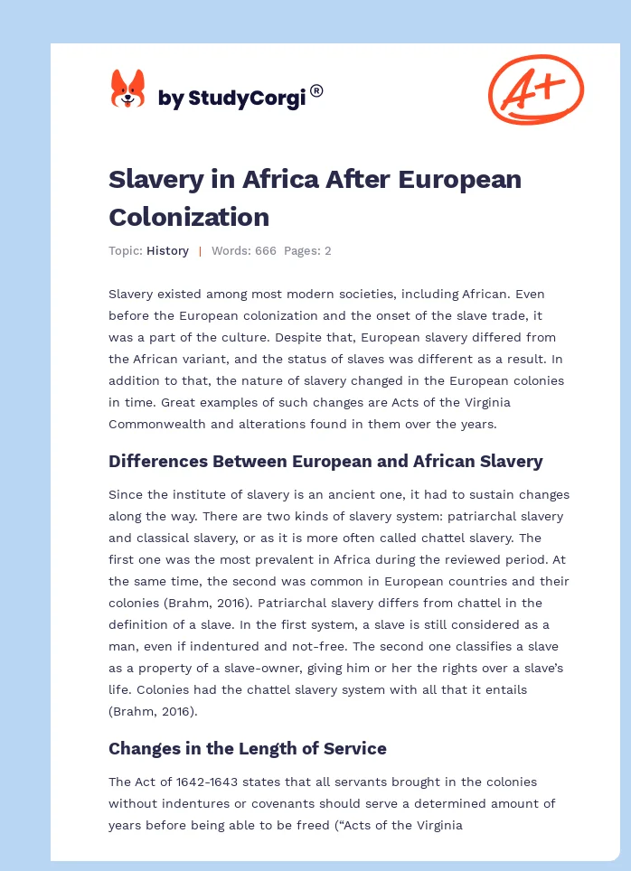 Slavery in Africa After European Colonization. Page 1
