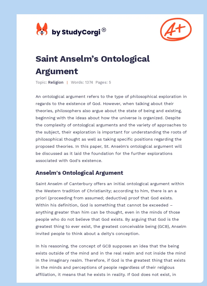 Saint Anselm’s Ontological Argument. Page 1