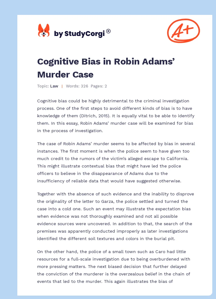 Cognitive Bias in Robin Adams’ Murder Case. Page 1