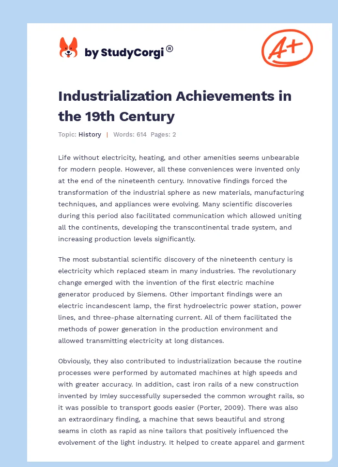 Industrialization Achievements in the 19th Century. Page 1