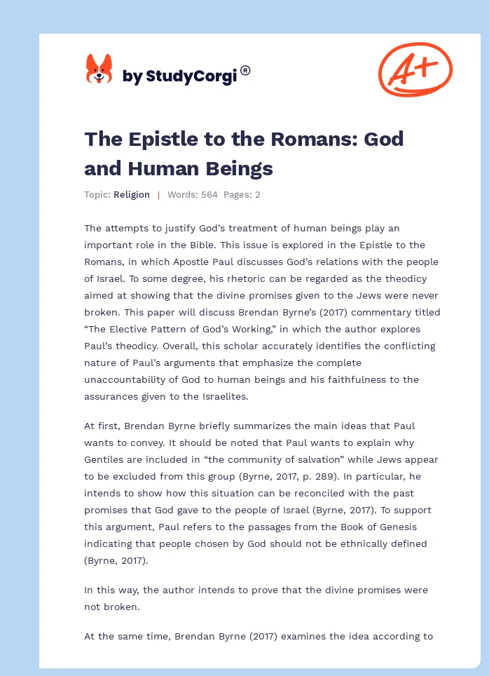 The Epistle to the Romans: God and Human Beings. Page 1