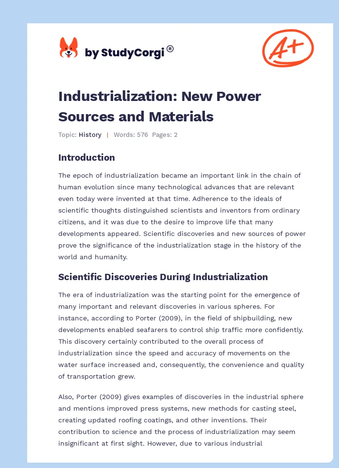 Industrialization: New Power Sources and Materials. Page 1