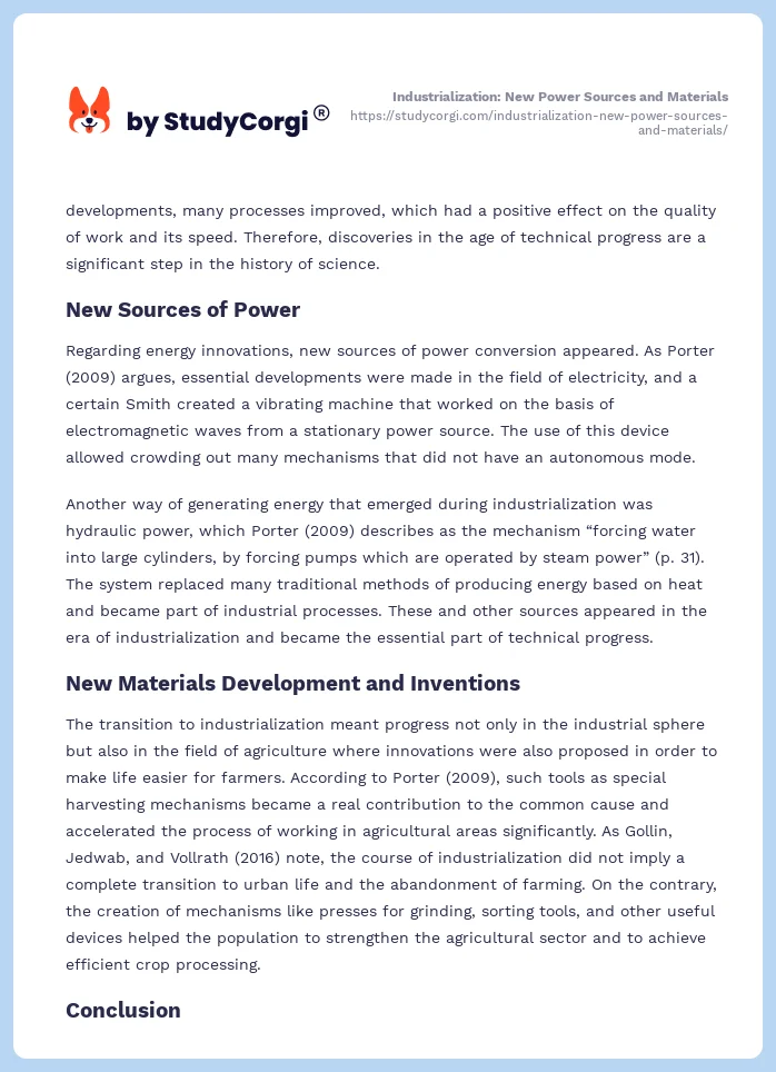 Industrialization: New Power Sources and Materials. Page 2