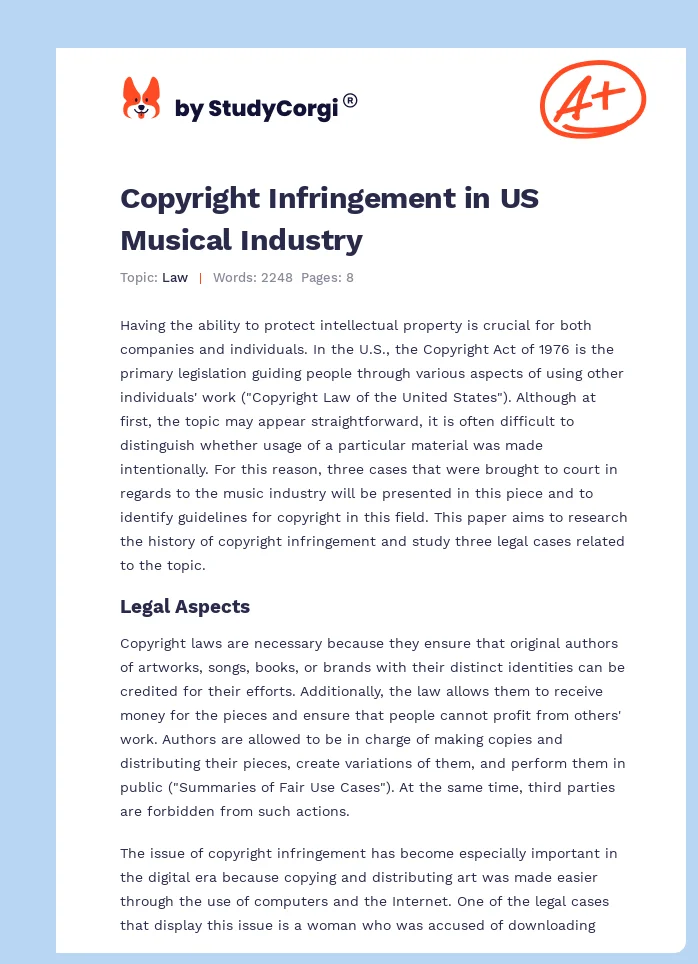 Copyright Infringement in US Musical Industry. Page 1