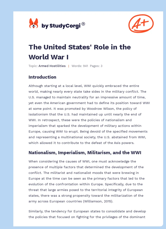 The United States' Role in the World War I. Page 1