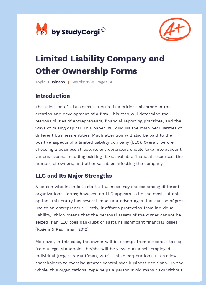 Limited Liability Company and Other Ownership Forms. Page 1