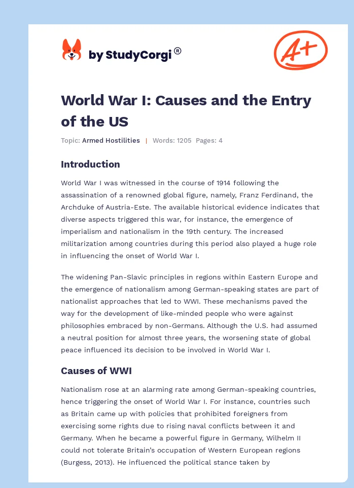World War I: Causes and the Entry of the US. Page 1