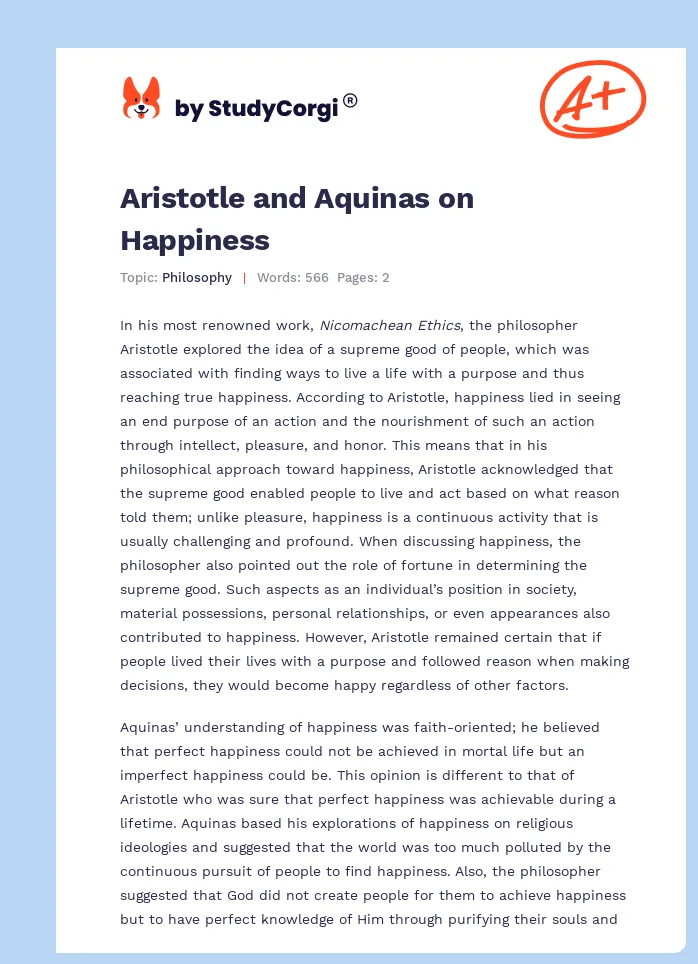 Aristotle and Aquinas on Happiness. Page 1