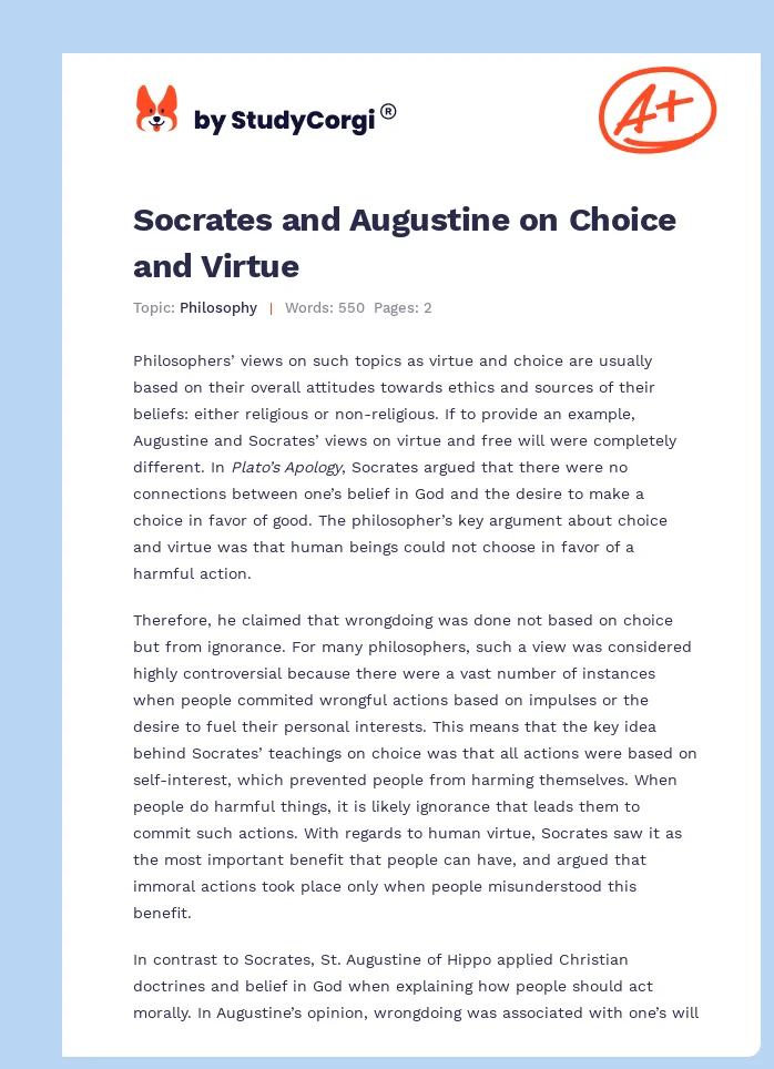 Socrates and Augustine on Choice and Virtue. Page 1