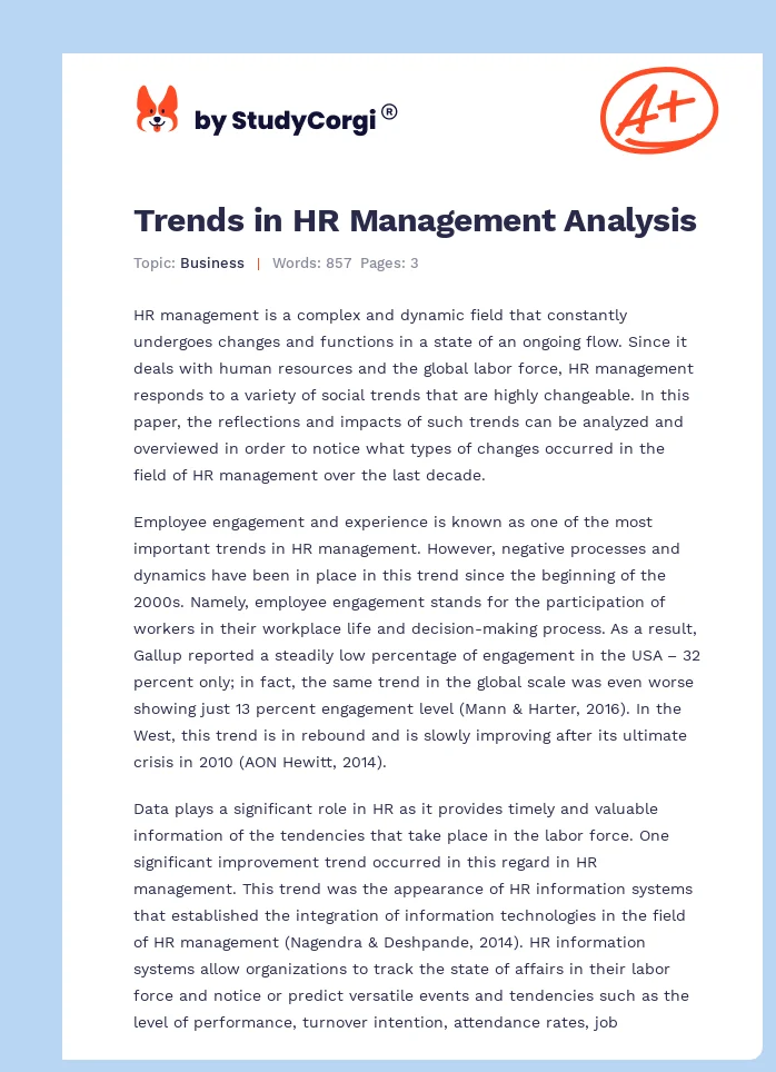 Trends in HR Management Analysis. Page 1