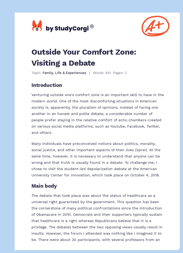 Outside Your Comfort Zone: Visiting a Debate. Page 1