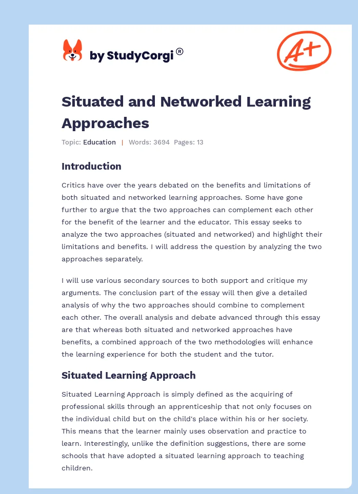 Situated and Networked Learning Approaches. Page 1