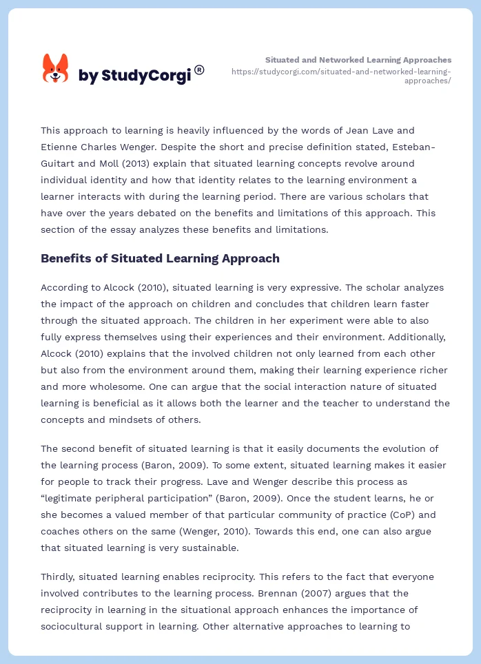 Situated and Networked Learning Approaches. Page 2