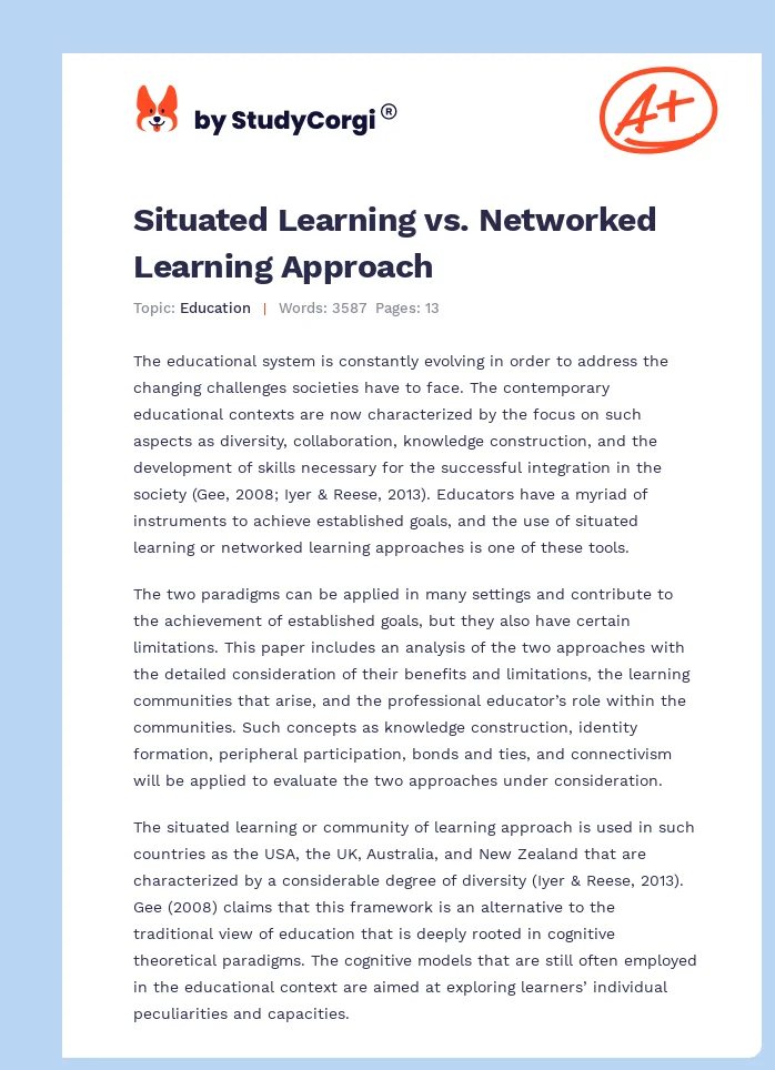 Situated Learning vs. Networked Learning Approach. Page 1