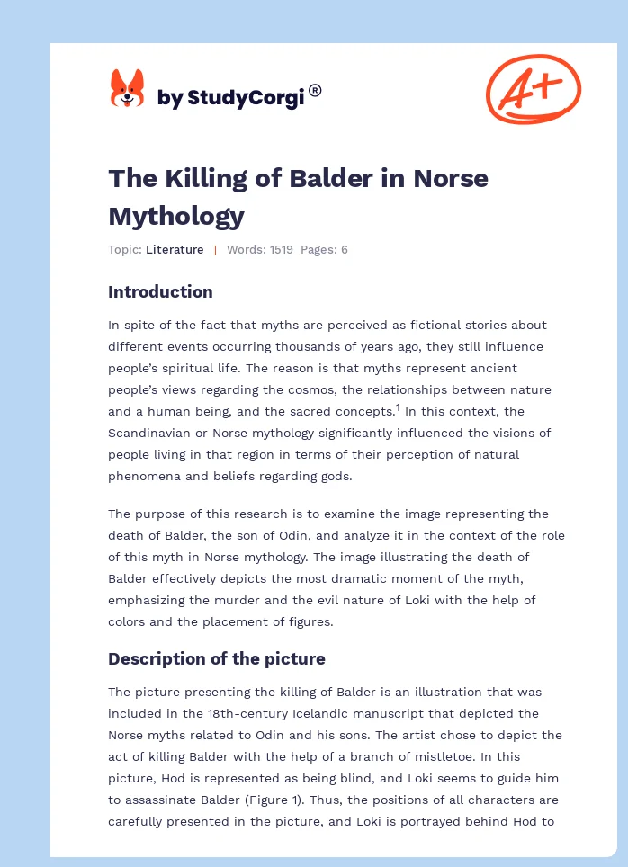 The Killing of Balder in Norse Mythology. Page 1