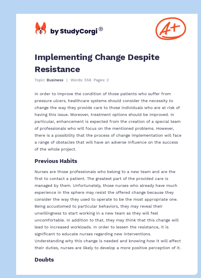 Implementing Change Despite Resistance. Page 1