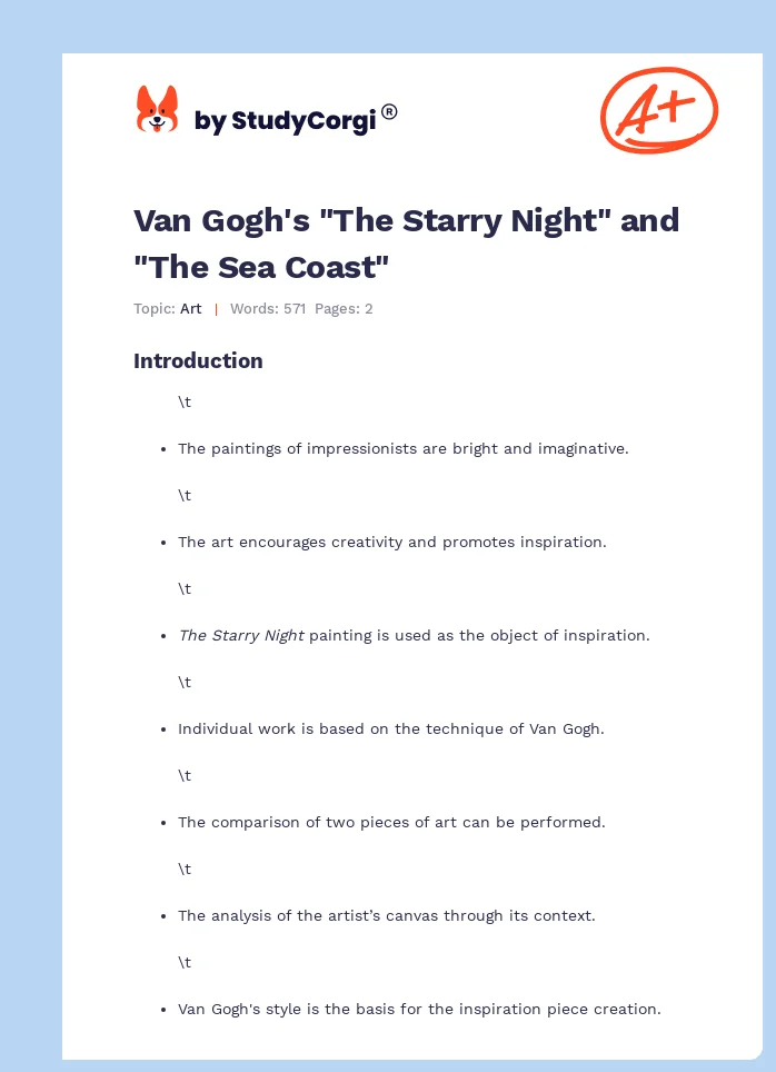 Van Gogh's "The Starry Night" and "The Sea Coast". Page 1