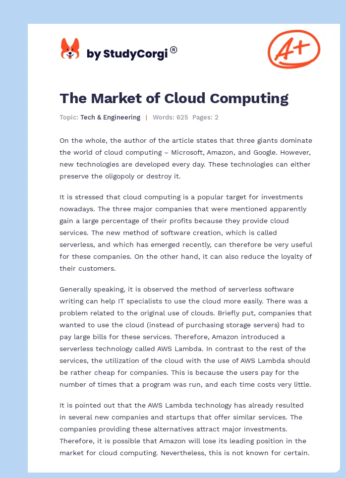 The Market of Cloud Computing. Page 1