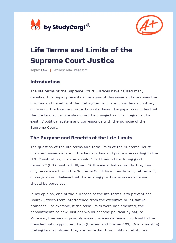Life Terms and Limits of the Supreme Court Justice. Page 1