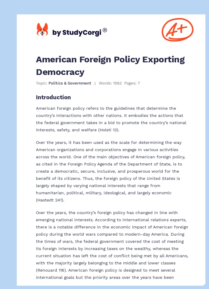American Foreign Policy Exporting Democracy. Page 1