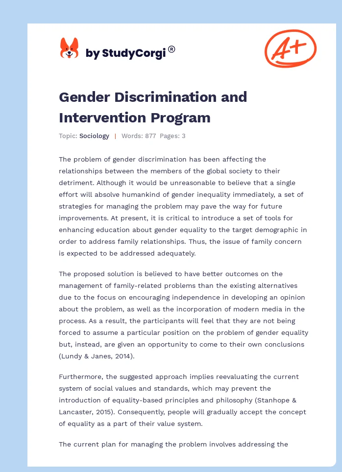 Gender Discrimination and Intervention Program. Page 1