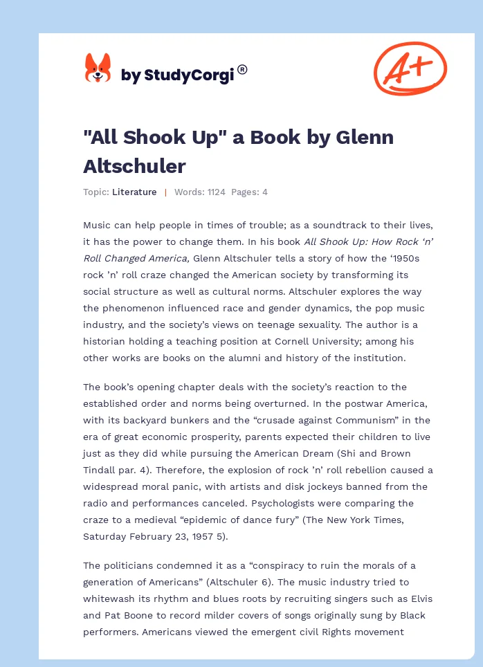 "All Shook Up" a Book by Glenn Altschuler. Page 1