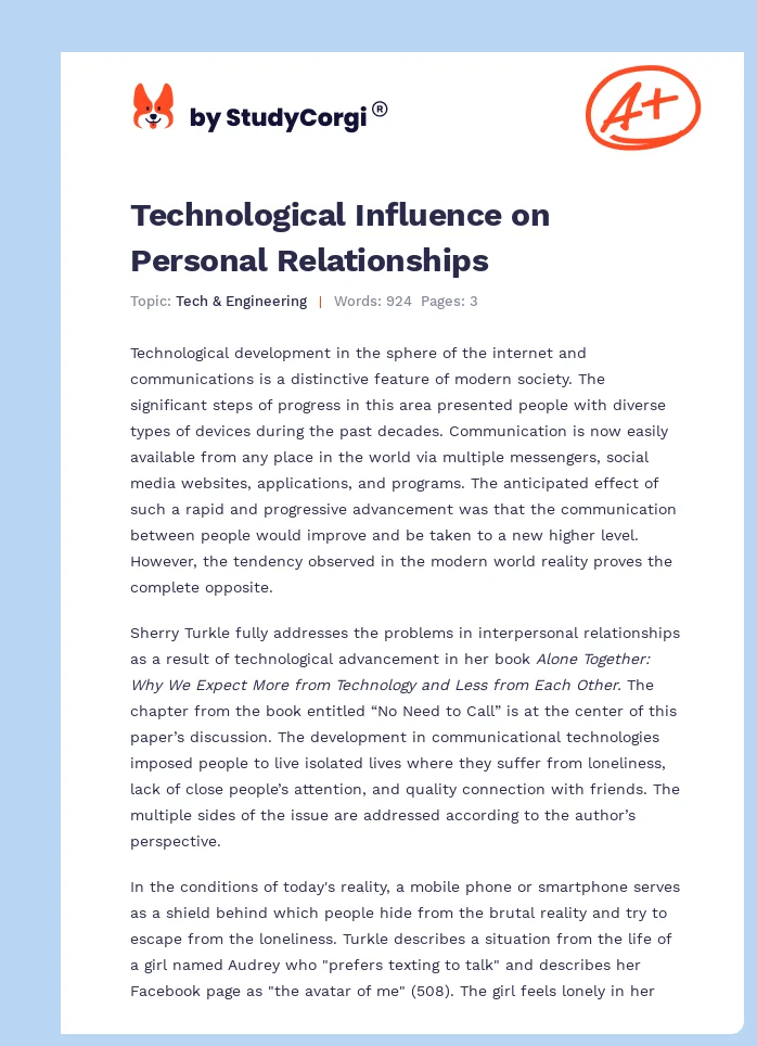 Technological Influence on Personal Relationships. Page 1