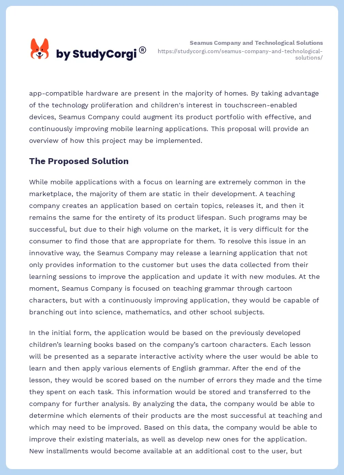 Seamus Company and Technological Solutions. Page 2