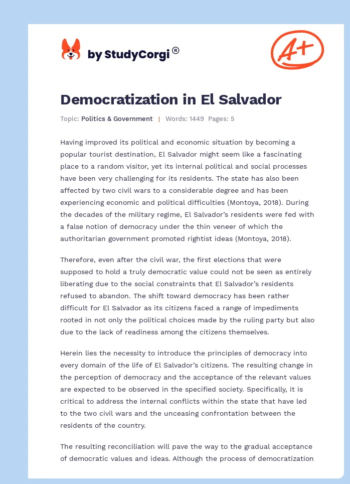 Democratization in El Salvador. Page 1