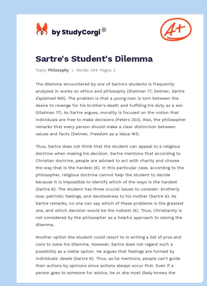 Sartre's Student's Dilemma. Page 1