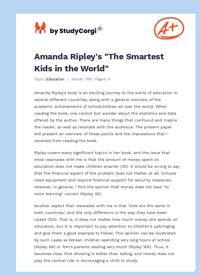 Amanda Ripley's "The Smartest Kids in the World". Page 1