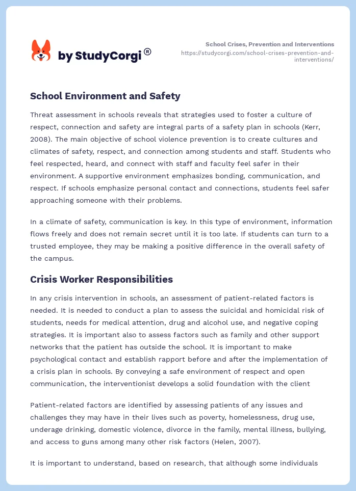 School Crises, Prevention and Interventions. Page 2