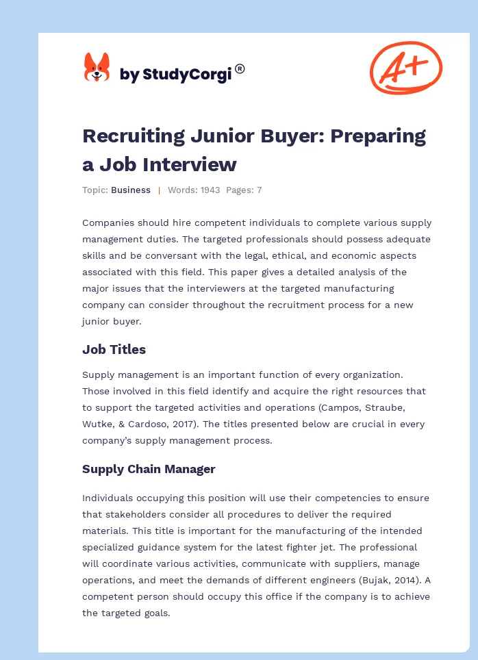 Recruiting Junior Buyer: Preparing a Job Interview. Page 1
