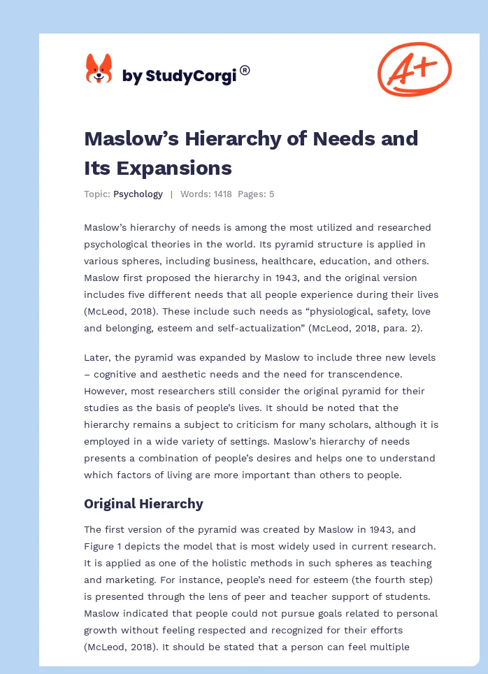 Maslow’s Hierarchy of Needs and Its Expansions. Page 1