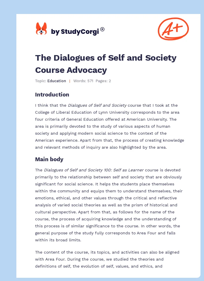 The Dialogues of Self and Society Course Advocacy. Page 1