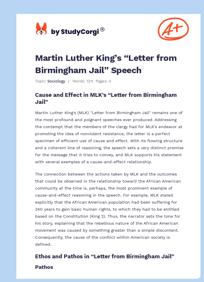 Martin Luther King’s “Letter from Birmingham Jail” Speech. Page 1