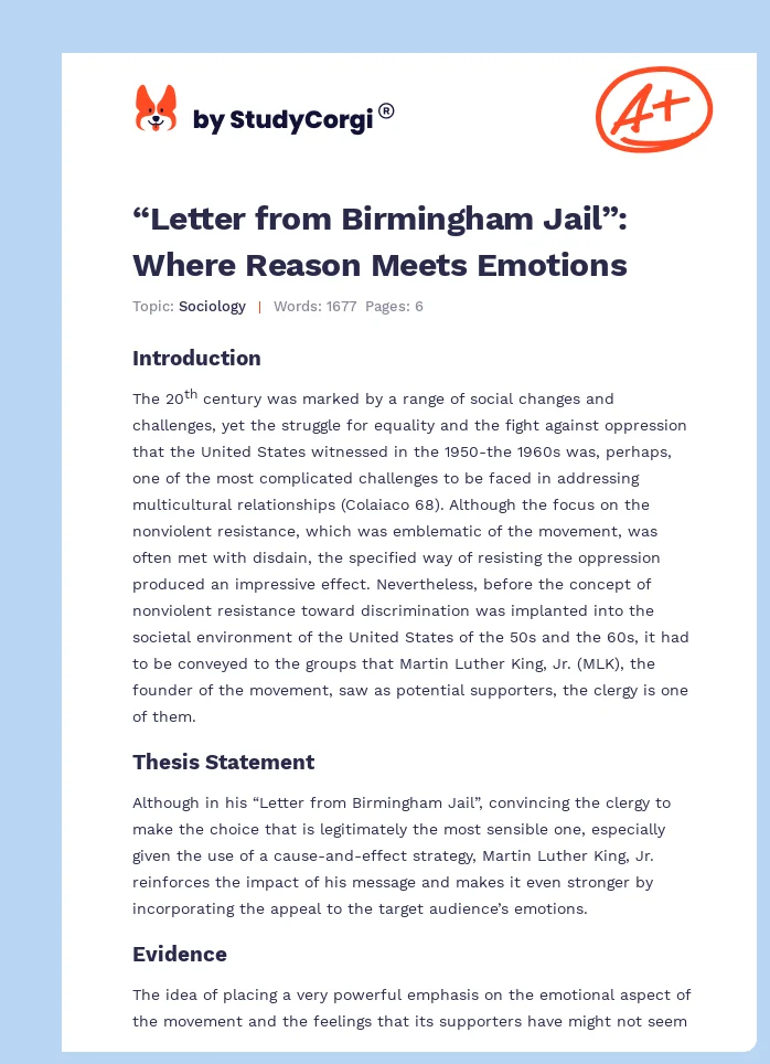 “Letter from Birmingham Jail”: Where Reason Meets Emotions. Page 1