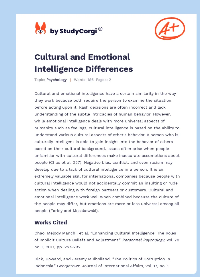 Cultural and Emotional Intelligence Differences. Page 1