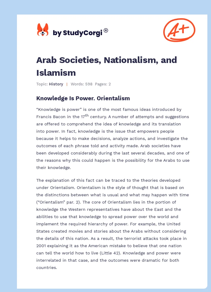 Arab Societies, Nationalism, and Islamism. Page 1