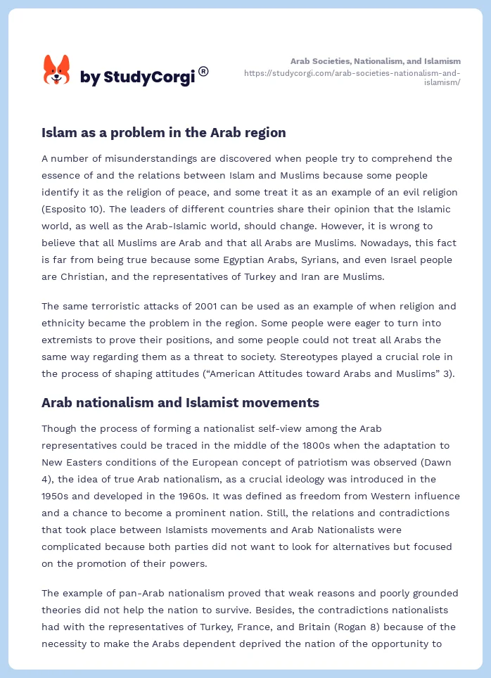 Arab Societies, Nationalism, and Islamism. Page 2