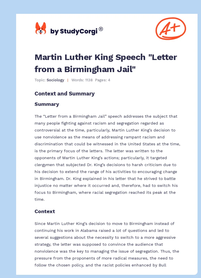 Martin Luther King Speech "Letter from a Birmingham Jail". Page 1