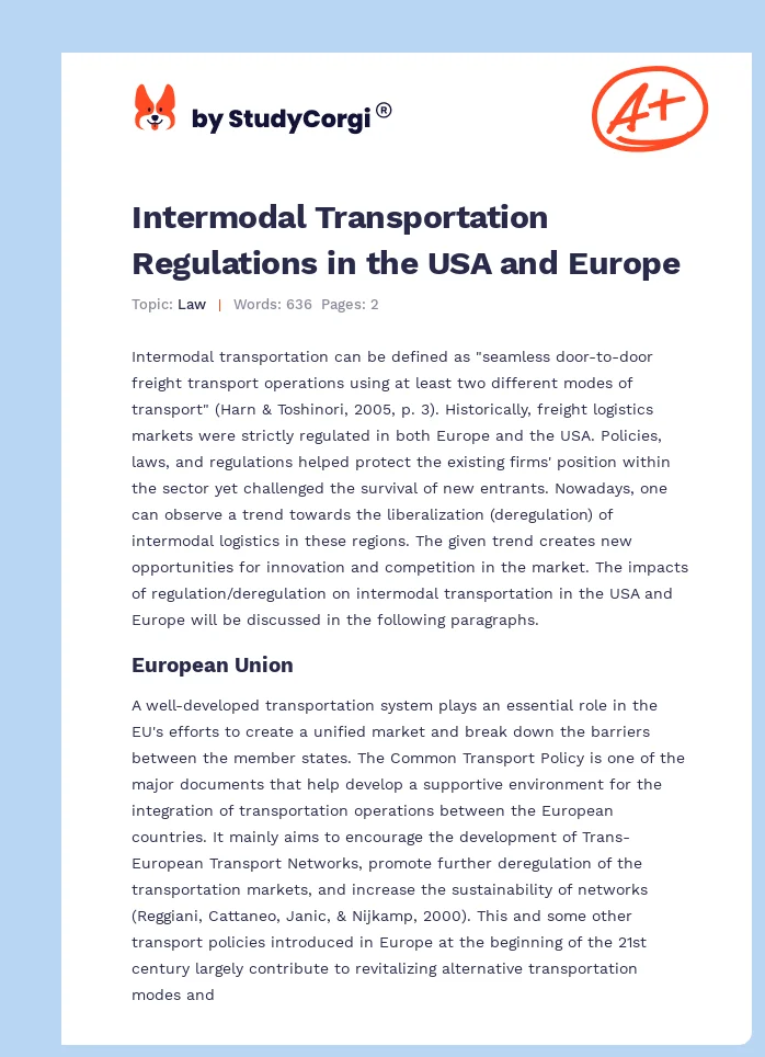 Intermodal Transportation Regulations in the USA and Europe. Page 1