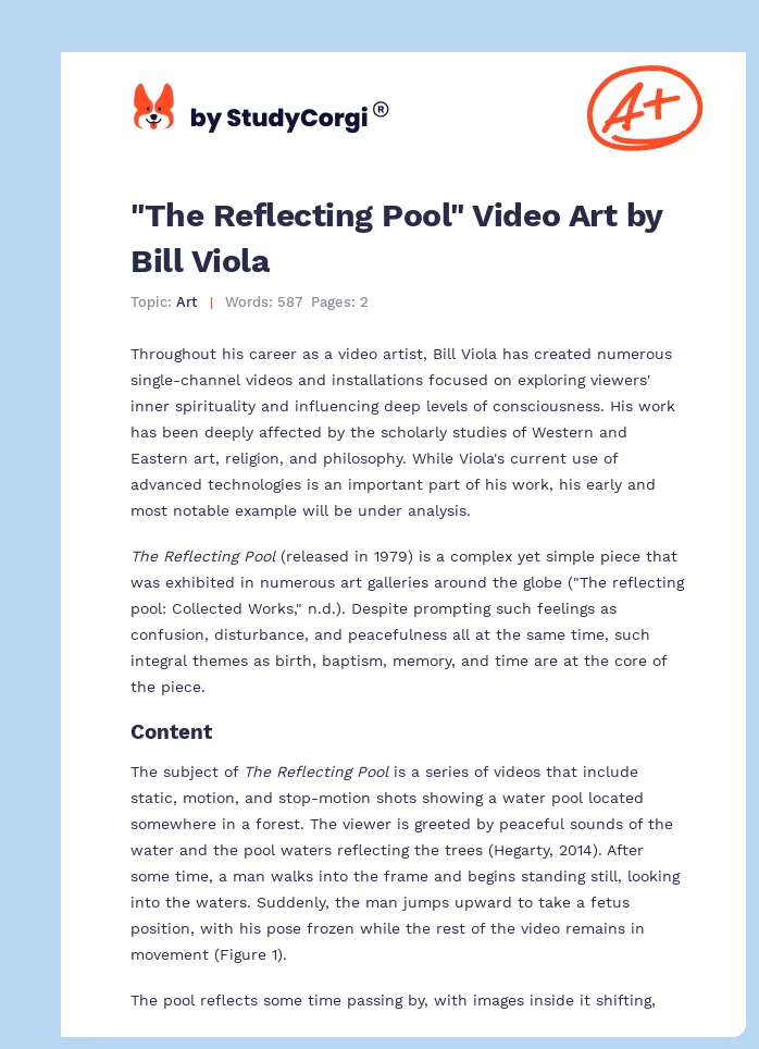 "The Reflecting Pool" Video Art by Bill Viola. Page 1