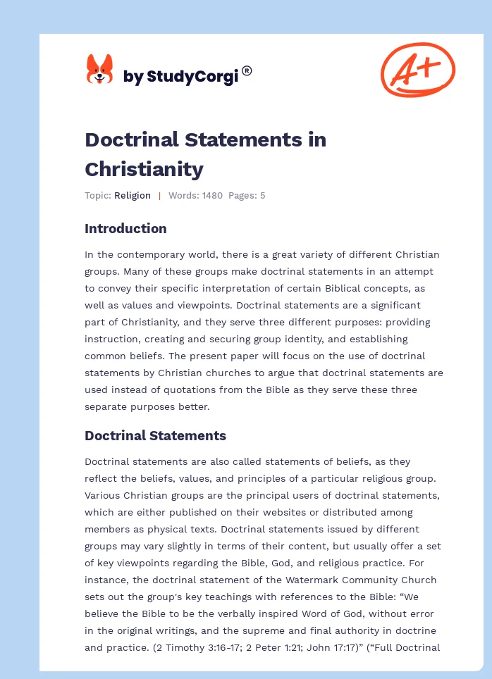 Doctrinal Statements in Christianity. Page 1