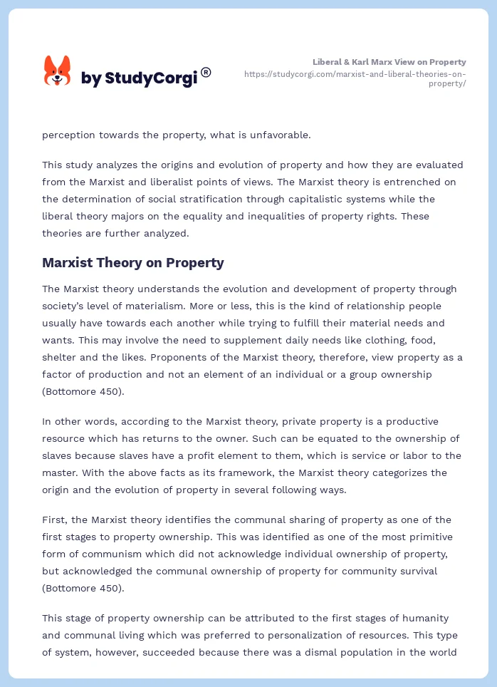 Liberal & Karl Marx View on Property. Page 2