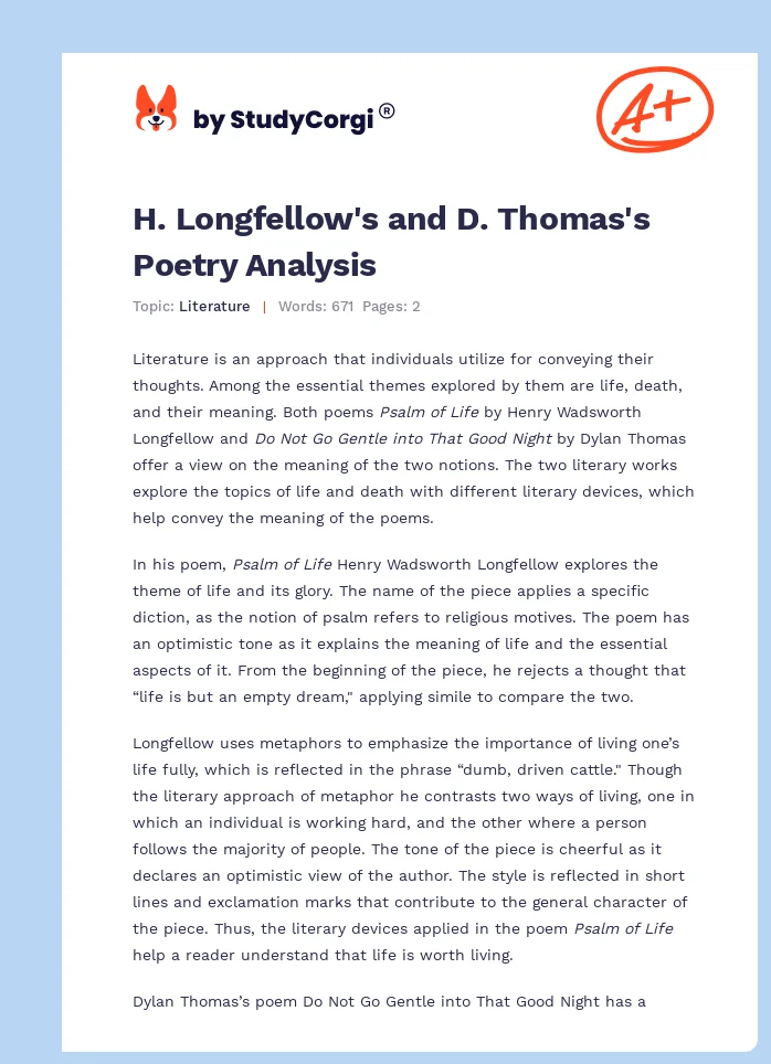 H. Longfellow's and D. Thomas's Poetry Analysis. Page 1